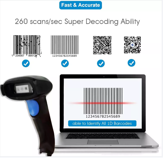 QR 2D 1D Wired Barcode Scanner 32 Bit Mobile Handheld Scanner